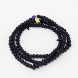 Matte Black Spike Beaded Triple Wrap Bracelet