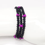 Bright Purple Spike Beaded Triple Wrap Bracelet