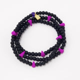 Bright Purple Spike Beaded Triple Wrap Bracelet