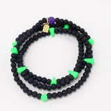 Neon Green Spike Beaded Triple Wrap Bracelet