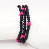 Neon Pink Spike Beaded Triple Wrap Bracelet