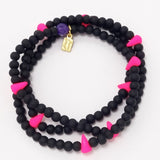 Neon Pink Spike Beaded Triple Wrap Bracelet