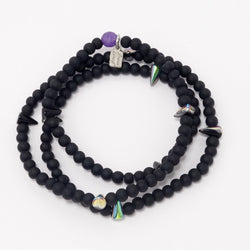 Black Spike Beaded Triple Wrap Bracelet