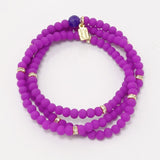 Bright Purple Gold Beaded Triple Wrap Bracelet