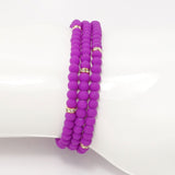 Bright Purple Gold Beaded Triple Wrap Bracelet