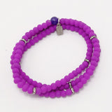 Bright Purple Black Beaded Triple Wrap Bracelet