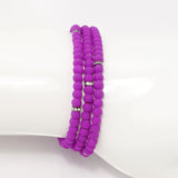 Bright Purple Black Beaded Triple Wrap Bracelet