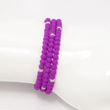 Bright Purple Silver Beaded Triple Wrap Bracelet