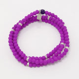 Bright Purple Silver Beaded Triple Wrap Bracelet