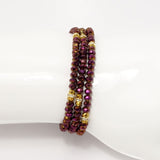 Magenta Gold Crystal Triple Wrap Bracelet