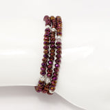 Magenta Silver Crystal Triple Wrap Bracelet