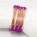 Bright Purple Rubber Glass Beads/Rose Gold