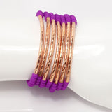 Bright Purple Rubber Glass Beads/Rose Gold