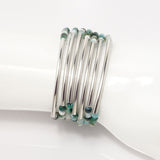 Silver MultiCluster Bracelet w/ Green/White Agate Beads