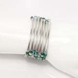 Silver MultiCluster Bracelet w/ Green/White Agate Beads