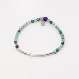 Silver MultiCluster Bracelet w/ Green/White Agate Beads