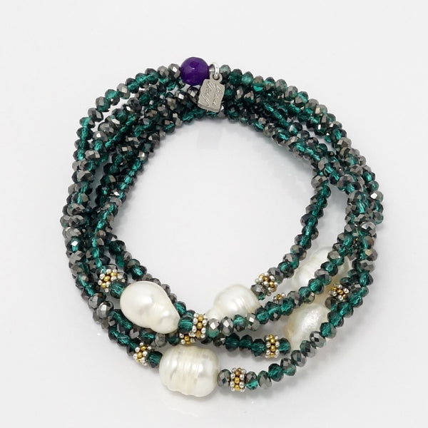 Hematite Green Pearl Necklace