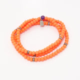 Orange Black Beaded Triple Wrap Bracelet