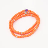 Orange Silver Beaded Triple Wrap Bracelet