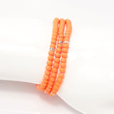 Orange Silver Beaded Triple Wrap Bracelet