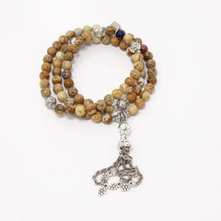 Natural Jasper Silver Tassel Beaded Necklace