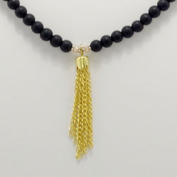 Matte Black Spike Tassel Beaded Necklace