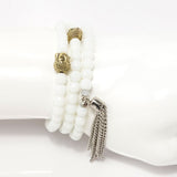 White Jade Buddha Tassel Beaded Necklace