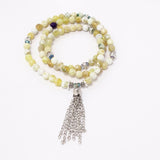 Yelllow Melon Silver Tassel Beaded Necklace