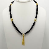 Matte Black Gold Tassel Beaded Necklace