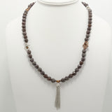 Brown Grey Hamsa Tassel Beaded Necklace