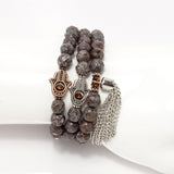 Brown Grey Hamsa Tassel Beaded Necklace