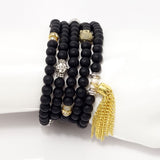 Matte Black Buddha Tassel Beaded Bracelet