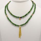 Green Black Speckled Gold Tassel Beaded Necklace