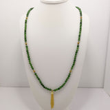 Green Black Speckled Gold Tassel Beaded Necklace