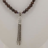 Brown Grey Silver Tassel Beaded Necklace