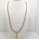 White Grey Vein Gold Tassel Beaded Necklace