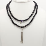 Black Lava Silver Tassel Beaded Necklace