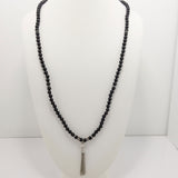 Black Lava Silver Tassel Beaded Necklace