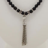 Black Lava Silver Tassel Beaded Necklace