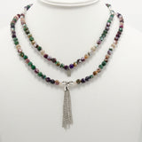 Purple Green Elephant Tassel Beaded Necklace