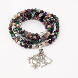 Purple Green Elephant Tassel Beaded Necklace