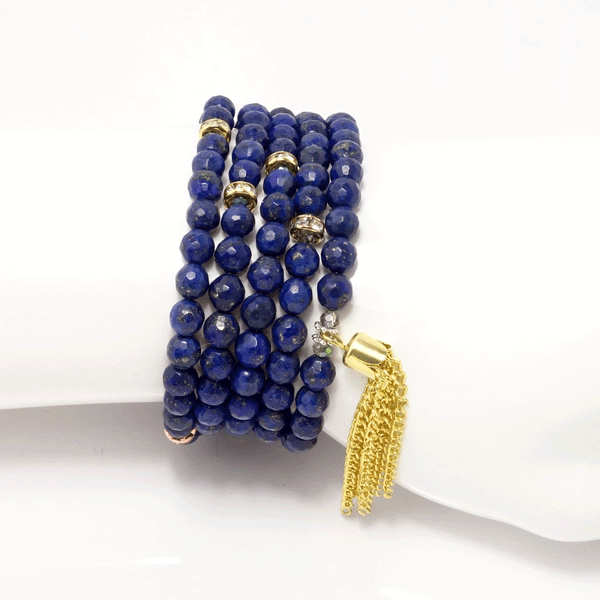 Blue Lapis Gold Tassel Beaded Necklace