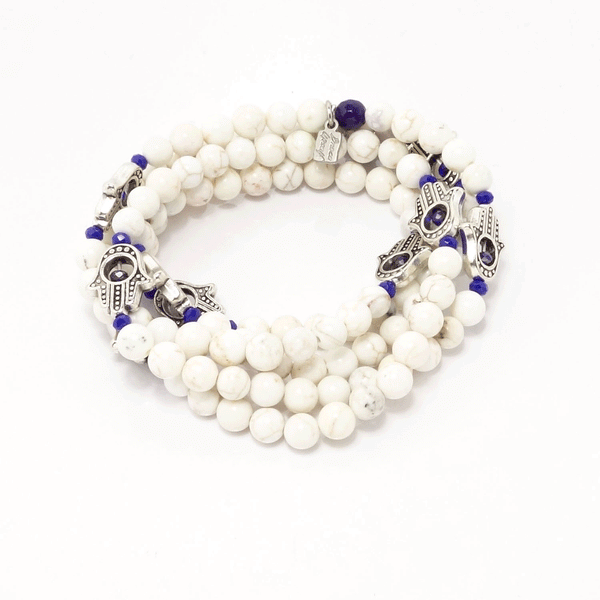 White and Blue Hamsa Wrap Bracelet