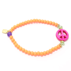 Neon Orange/Pink Peace Sign Bracelet