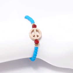 Bright Blue/Cream Peace Sign Bracelet