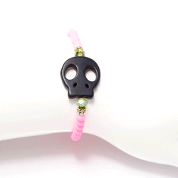 Light Pink/Black Flat Skull Bracelet