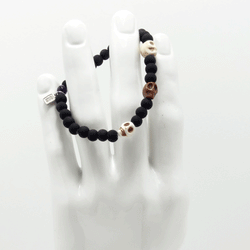 Brown and White Bone Skull Men's Bracelet