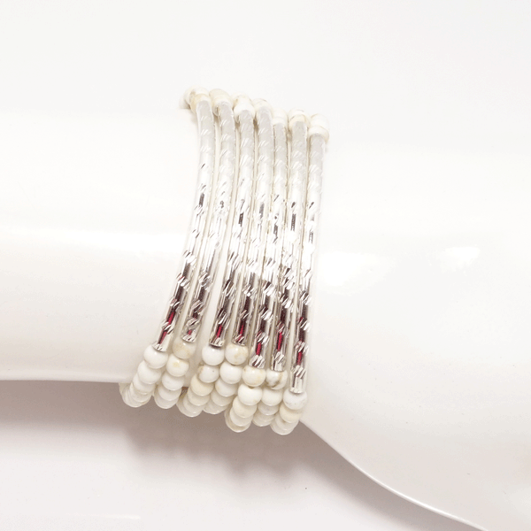 White/Silver Bar Bracelet Set