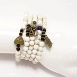 White/Antique Gold Charm Wrap Bracelet