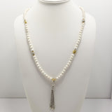 White Turquoise Silver Tassel Beaded Necklace